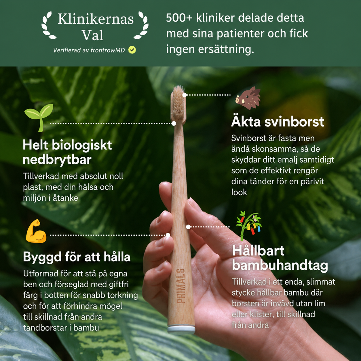 PRIMAL Tandborste Med Vildsvinsborst & Bambu