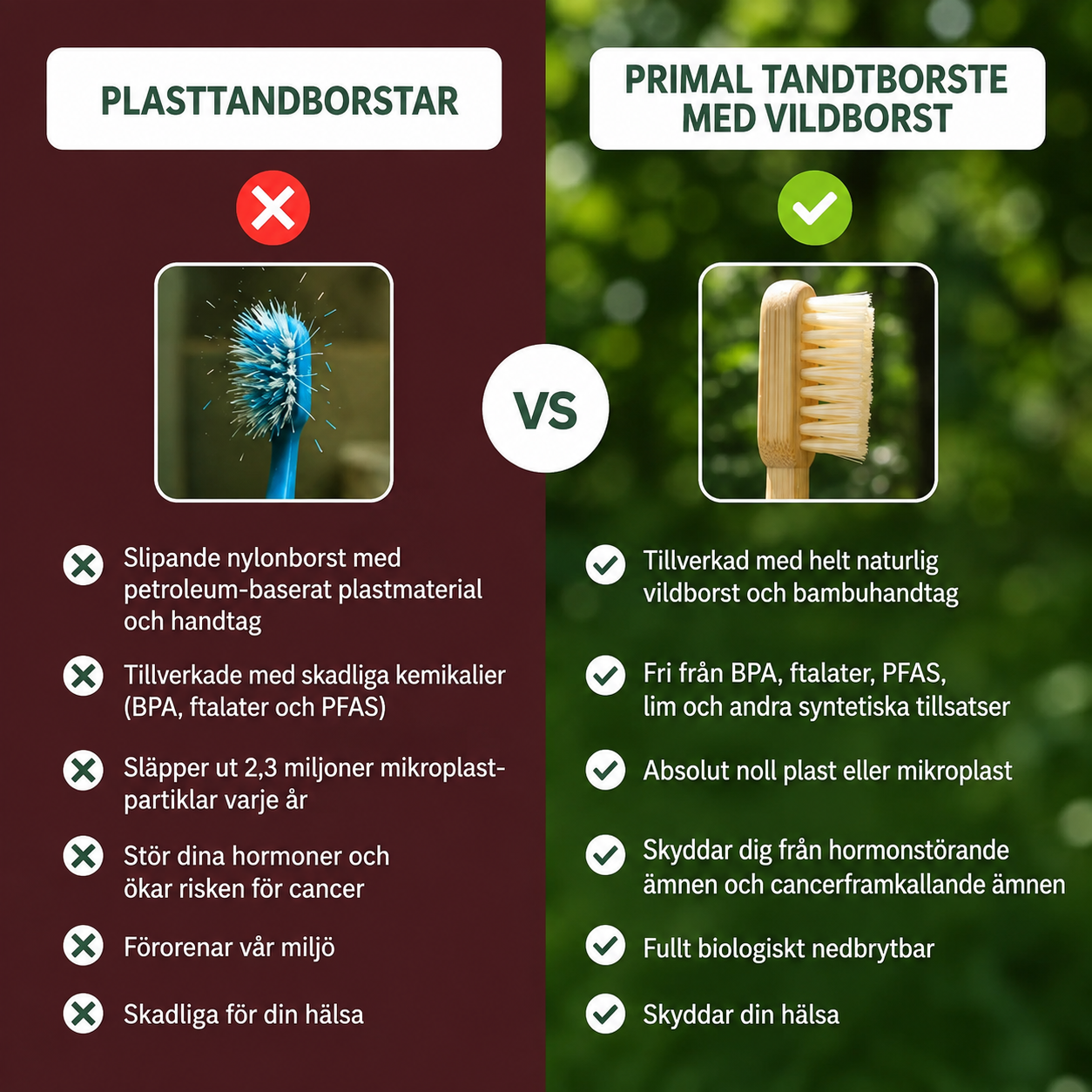 PRIMAL Tandborste Med Vildsvinsborst & Bambu